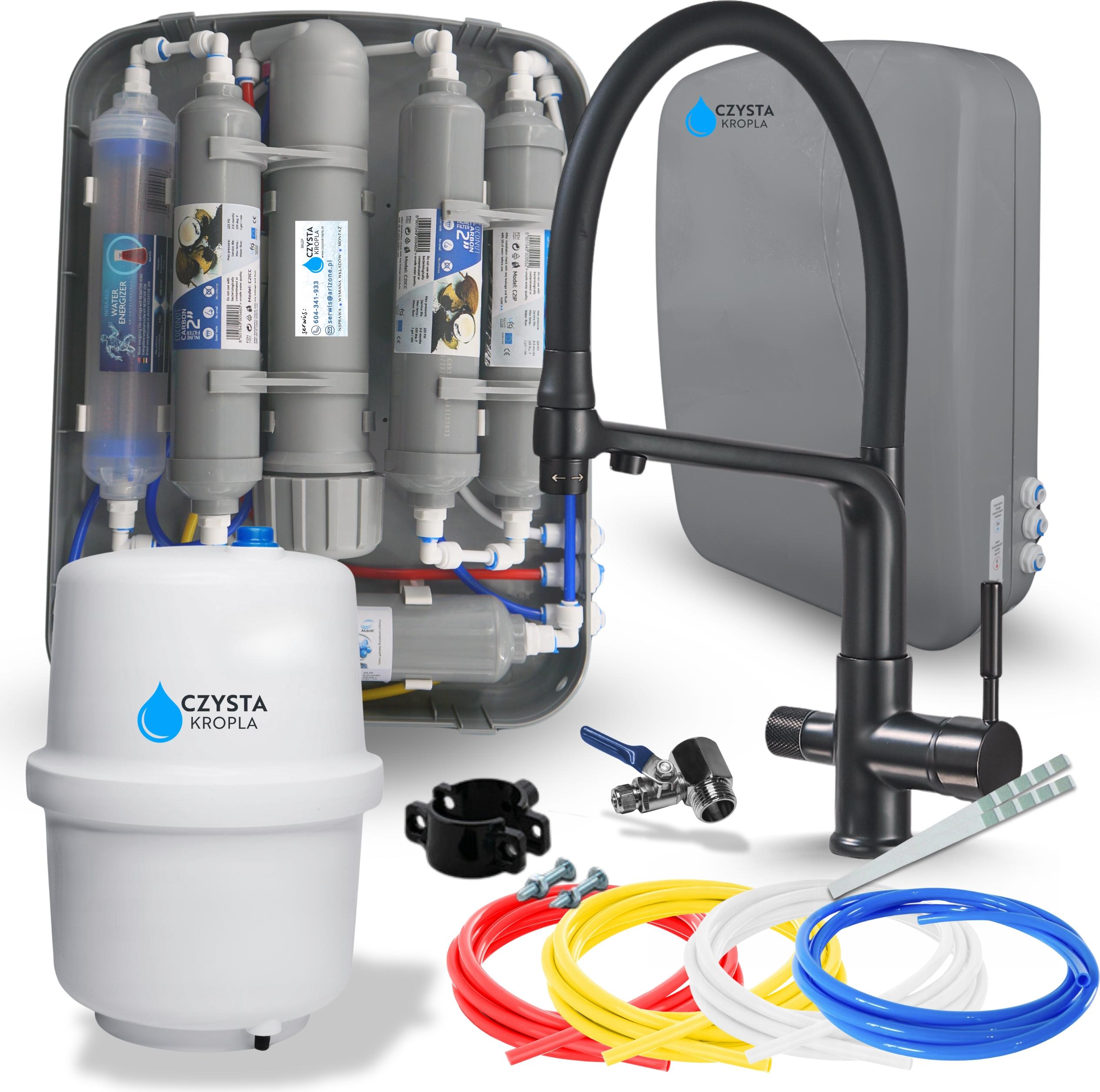 Wasserfilter Set RO7 Slim mit 3-Wege Küchenarmatur Ari, 7-stufige Filtration, Schwarz Matt