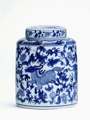 Orchard Creek Designs "10"" Porcelain Ginger Jar with Chinoiserie Deer Design"