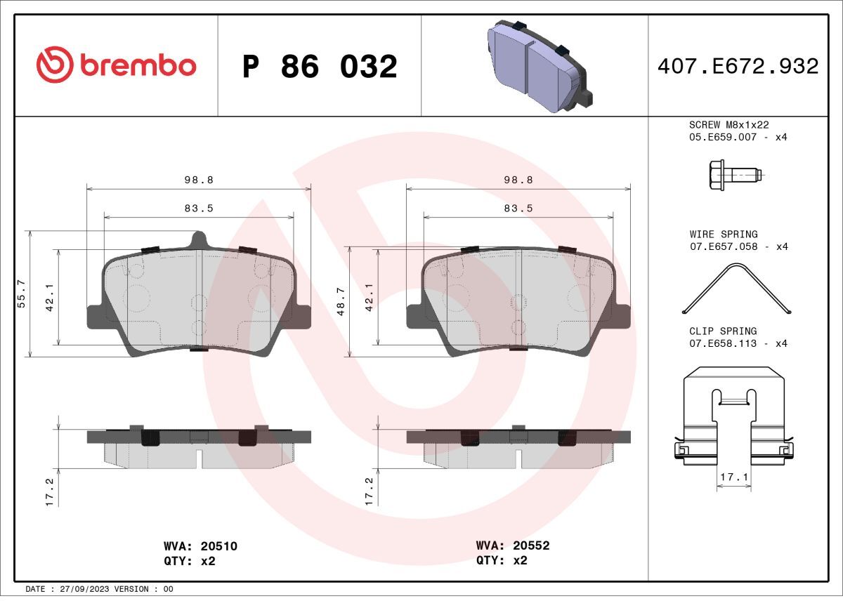 Bremsbelagsatz, Scheibenbremse PRIME LINE BREMBO P 86 032