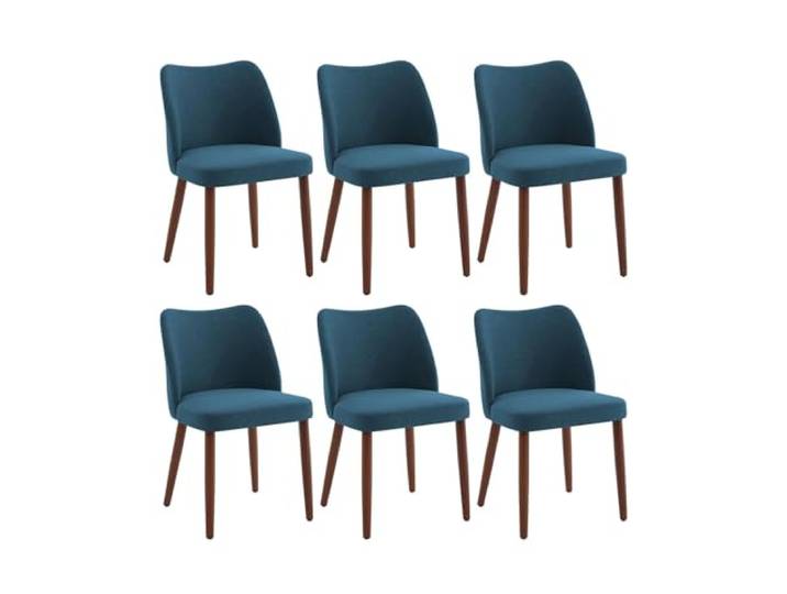 GarveeHome 6er-Set Esszimmerstühle aus Leinen mit Flügelrücken Gummiholzbeinen bequem gepolstert blau
