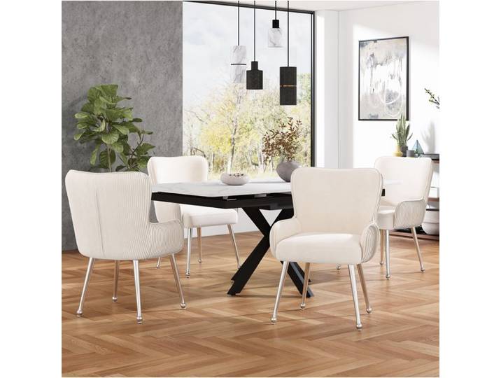 Chaise Salle A Manger Velours Beige Fauteuil Design FloraGrace Pour Salle A Manger Pieds Reglables 57x49x83cm