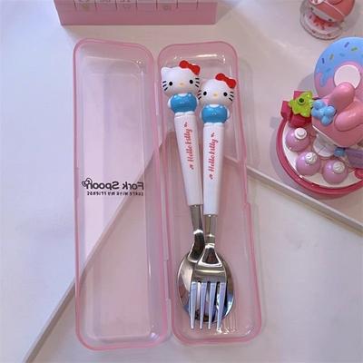 Modern Mode Marketplace Sanrio Kids Stainless Steel Cartoon Spoon Fork Set Hello Kitty & Kuromi Cute Tableware Gift d