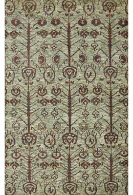 Rug Source Hand-knotted Modern Silk Green All-Over/ Abstract Area Rug - 7' 10'' X 5' 5''