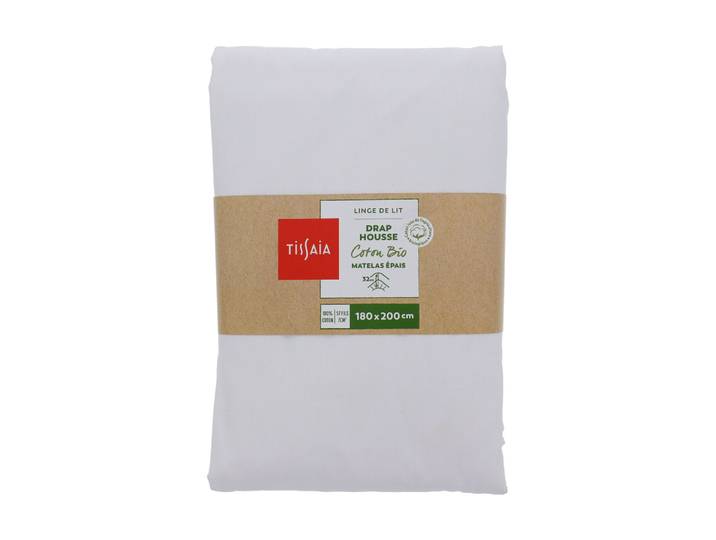 Drap housse uni grand bonnet blanc TISSAIA