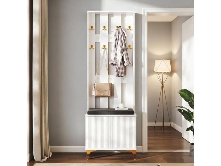 Garderobe Ensemble de vestiaire avec banc et coussin vestiaire avec étagère à chaussures pour couloir 60 5x180 5x35 2cm Blanc
