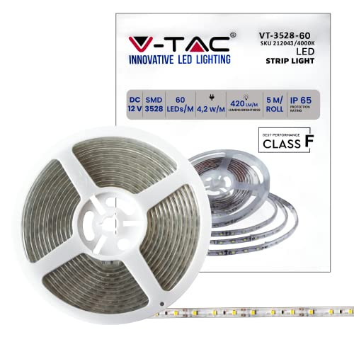 V-TAC LED-stripverlichting natuurlijk wit 4000K IP65 waterdicht 5 meter 12V SMD 3528