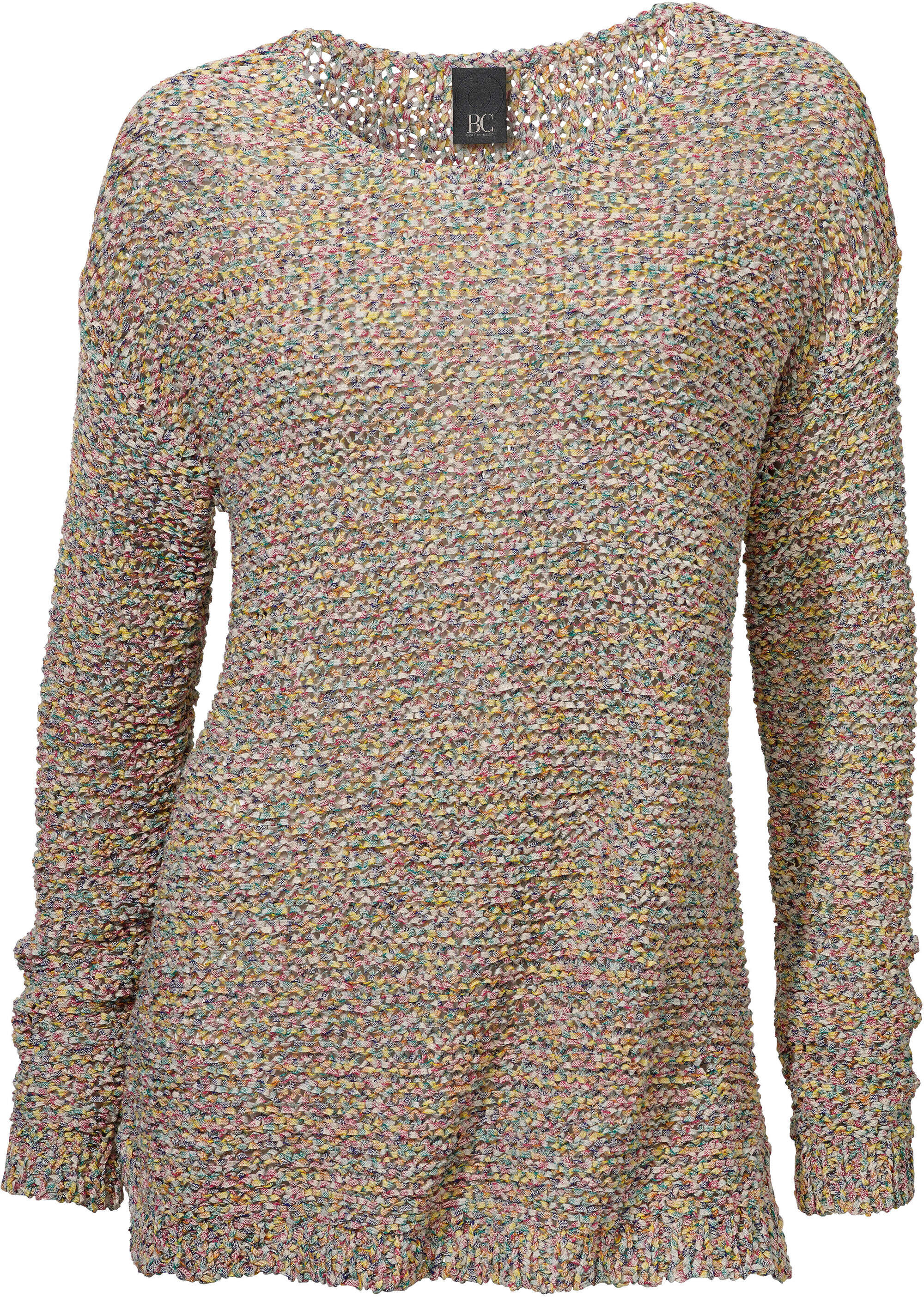 Strickpullover HEINE "Rundhals-Pullover Rundhalspullover mit Seitenschlitzen", Damen, Gr. 40, bunt, Modisch, Rundhals, Pullover Strickpullover