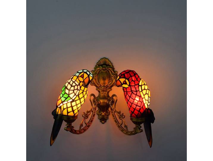 Lampe murale de style vintage en verre teinté Tiffany, motif perroquet, lampe créative pour chambre à coucher, lampe décorative pour lit, lumière murale pastorale pour bar.