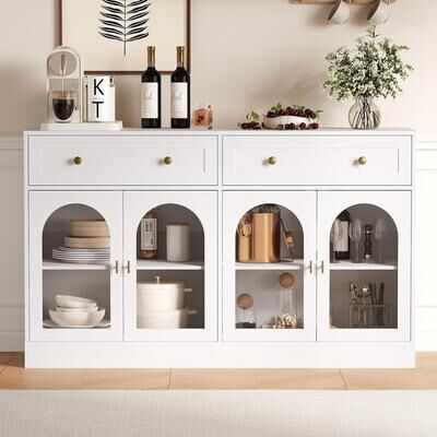 Garvee Farmhouse 55 Inch Wide Sideboard Buffet Cabinet with 4 Acrylic Doors and 2 Drawers
