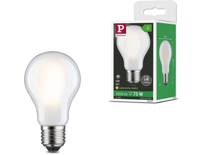 PAULMANN LED-Leuchtmittel Efficient-Line Filament 230V LEDBirne E27 1055lm 5,7W 3000K dimmb.Matt , Energieeffizienz: B, weiß, L:10,5cm Ø:6cm, Leuchtmittel, LED-Leuchtmittel