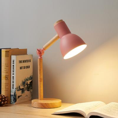 Evergreen Home Goods Simple Wooden Art Table Lamp, LED Eye Protection Reading Light, Adjustable Bedside Desk Lamp For Bedroom Study pink