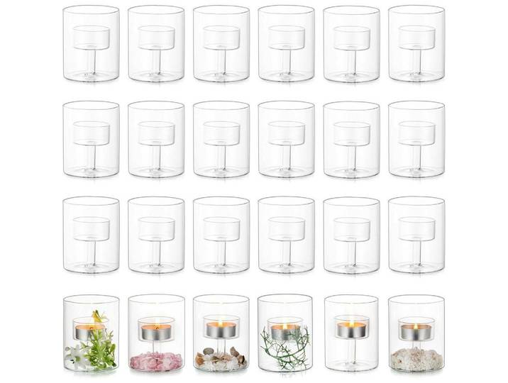 Teelichthalter 6-teiliges Set Glas Zylinder Vintage 8 cm, Transparent, 7 cm, Dekoration, Kerzen & Kerzenhalter, Teelichthalter