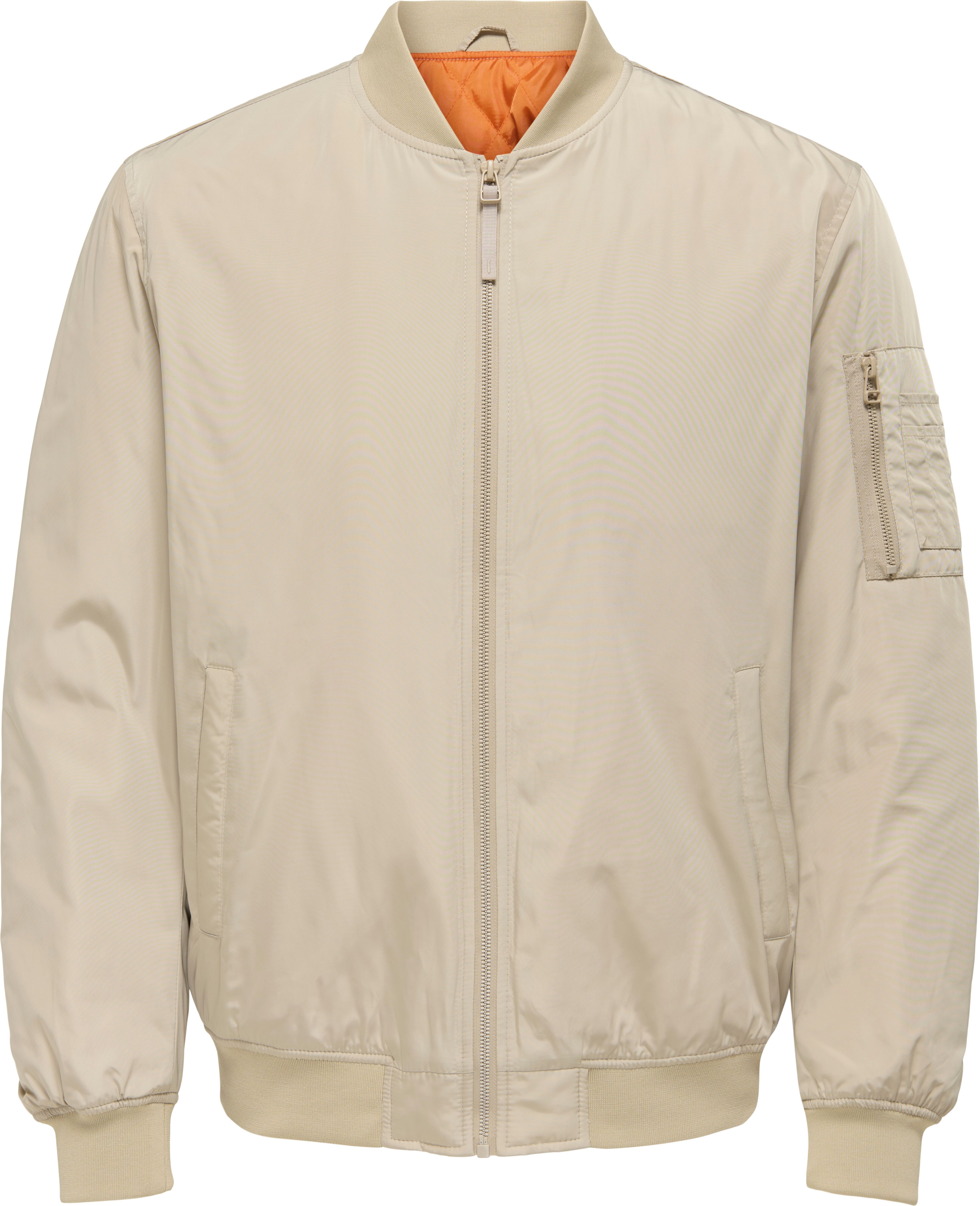 Bomberjacke ONLY & SONS "ONSJOSHUA BOMBER OTW VD", Herren, Gr. S, beige (string), Web, Obermaterial: 100% Polyester, unifarben, Bündchen, Jacken Bomberjacke string S