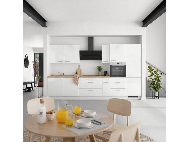 Ofenschrank Flash mit Tür & Schüben 60 x 217 x 58cm Türanschlag rechts Weiß/Hochglanz Weiß