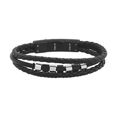 Lederarmband TOM TAILOR "Schmuck Geschenk Edelstahl Leder Kautschuk", schwarz (edelstahlfarben, schwarz), Armbänder, Jungen, 18cm, Edelstahl Kautschuk Leder, Edelstahl, Kautschuk, Leder, Lederarmband