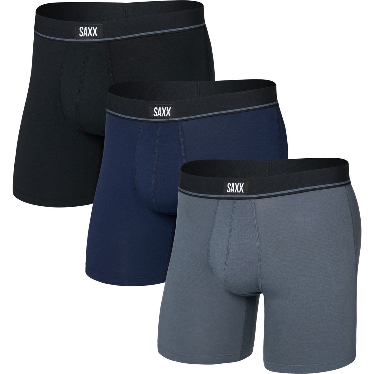 Saxx Essential Cotton Boxer Brief FLY 3PK black/turbulence/maritime (BGN) S SXPP3EC-BGN-S