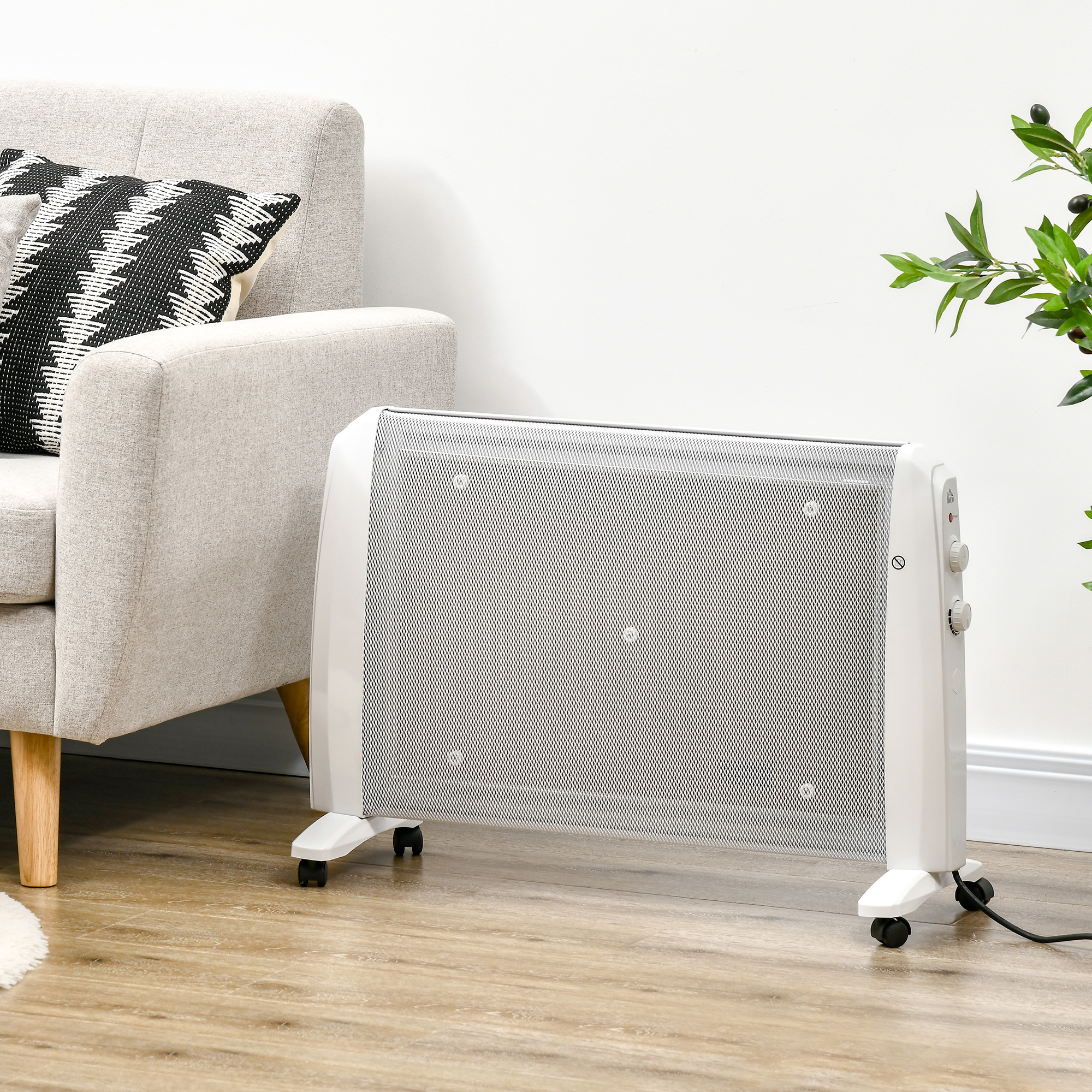 Homcom Riscaldatore Elettrica a Mica 1000W/2000W con Termostato Regolabile, 4 Ruote, 15-20 m², Bianco   Aosom Italy