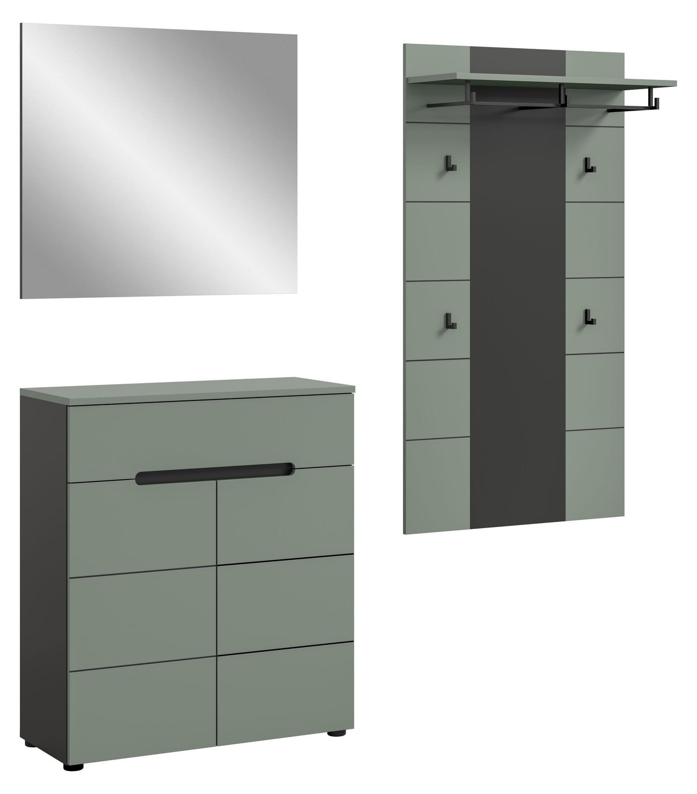 Canu garderobe opstelling C16 in stofgroen en donkergrijs