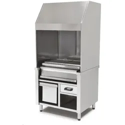 Virtus Holzkohlegrill auf Unterschrank mit Ascheschublade und Abzugshaube, 2 Grillzonen gesamt 1200x600 mm (AJJ0011)