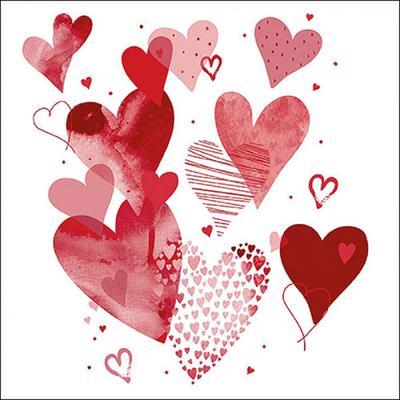 Ambiente 20 Servietten Papier 33x33cm 3-lagig - hochwertige Einweg Papierservietten Herz Motiv rot Partyservietten romantisch Valentinstag Hochzeit Verlobung