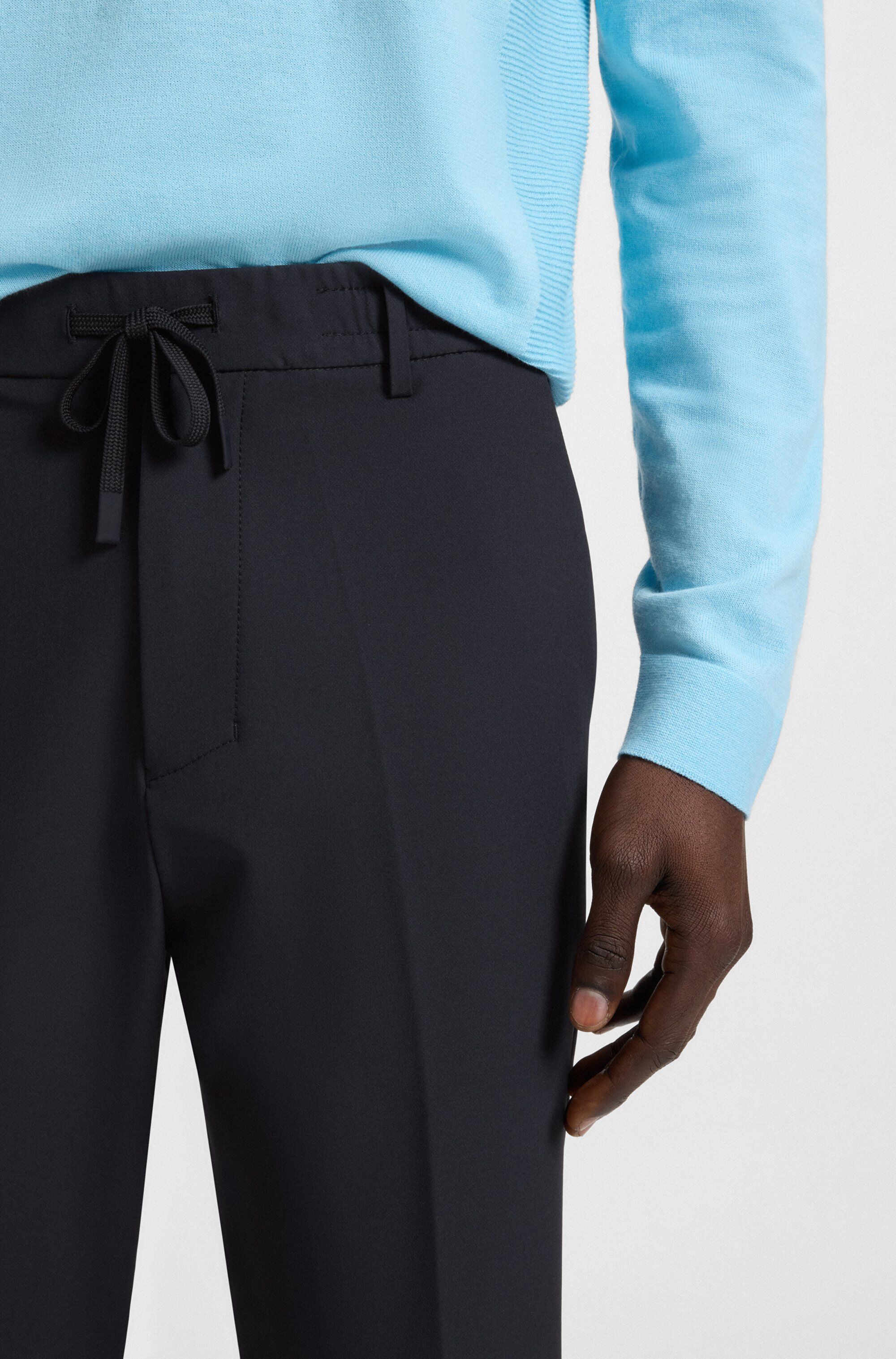 Webhose BOSS GREEN "T Convert", Herren, Gr. 50, N-Gr, blau (dunkelblau402), Web, Obermaterial: 100% Polyester, unifarben, gerade, unten schmal lang, Hosen Webhose, Tapered-fit Hose mit elastischem Bund und Kordelzug