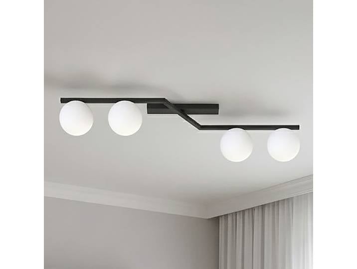 Plafonnier Naton 100 x 20 x 32cm Noir/Noir 4 Verre opale, acier E14