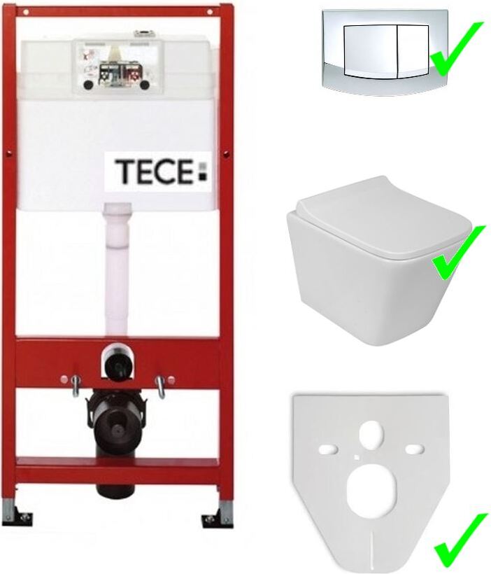 Tece Vorwandelement inkl. Drückerplatte + randloses Wand-Hänge-WC Lavita LAGO ohne Spülrand + WC-Sitz mit Soft-Close-Absenkautomatik