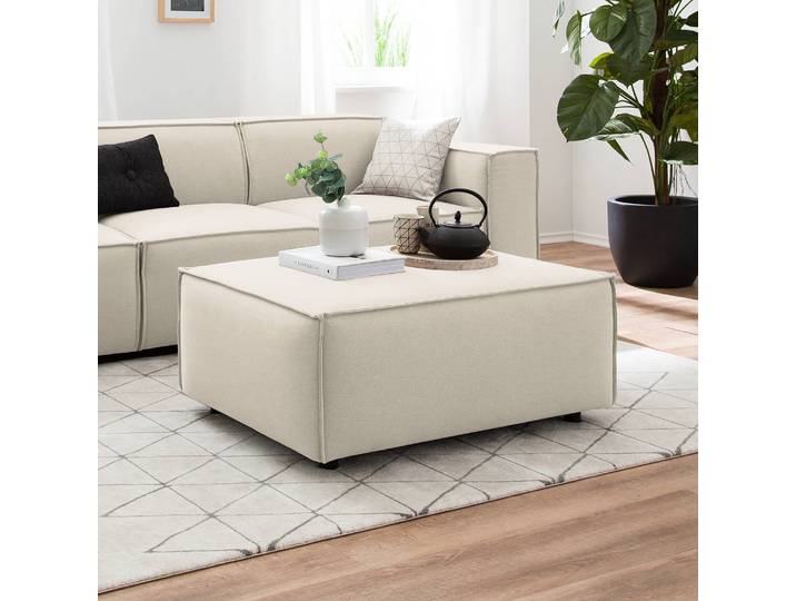 Polsterhocker rechteckig 97 x 40 x 79cm Beige/Altweiß Webstoff Osta: Altweiß