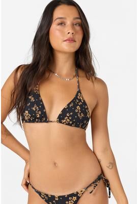 O'Neill s Maya Floral Venice Revo Triangle Bikini Top in Black, Size Small, Elastane/Polyamide