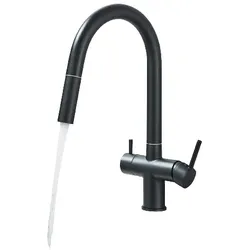 KLARWERK® Jana | ausziehbare 3-Wege Armatur Edelstahl Schwarz matt | Filter Trinkwasser Wasserhahn Küche | Osmose Mischbatterie U-Auslauf 3 Anschlüsse