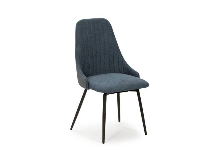 Calicosy SET aus 2 drehbaren Stühlen aus Stoff mit schwarzen Metallbeinen L50 cm - Elma, Blaugrau, 55x47x50 cm, Esszimmer, Stühle
