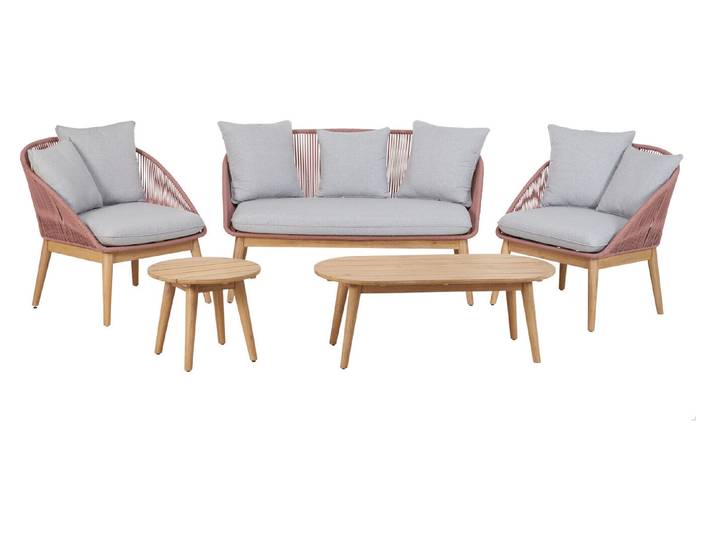 Home and More Lounge-Set Lakeview Holz Rosa Hellgrau