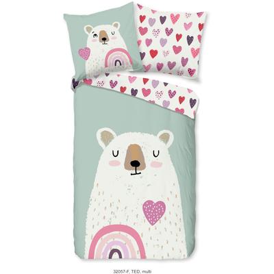Kinderbettwäsche GOOD MORNING "Ted", rosa, B/L: 135cm x 200cm, 1 Stk., 1 Stk., Flanell, B/L: 80cm x 80cm, 2 Stk., Flanell, Obermaterial: 100% Baumwolle, Bettwäsche, Flanell, Biber, 135x200, Warm, Wende, Kind, Bär, Eisbär, minzgrün