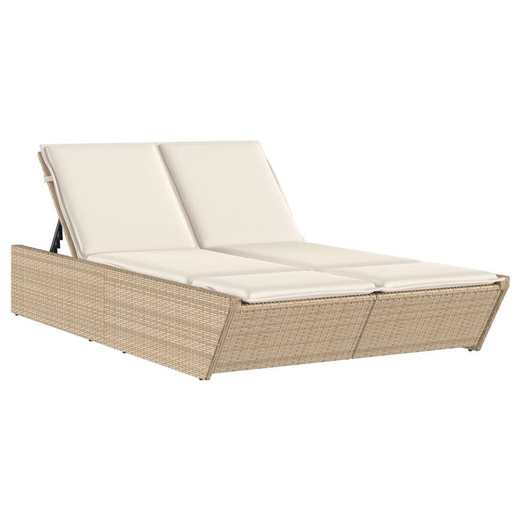 vidaXL Dubbele ligbed met kussens, beige, polyrotan