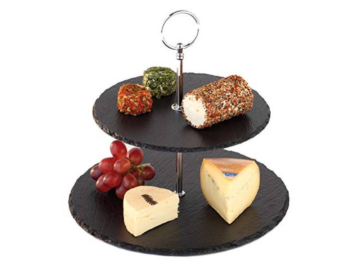 APS Taartstandaard met 2 lagen, naturel leisteen zwart, 9 x 12 x 16 cm