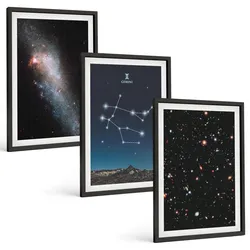 BILDER SET 3er Set - 40x60 cm Schwarzer Rahmen - Sternzeichen Zwillinge Galaxie