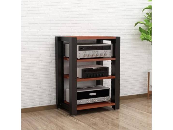 Hifi Rack Stereo-Rack Audio-Rack aus Massivholz und Metall, offenes Gestell 2/3/4/5-stufig mit absorbierenden Füßen, geeignet für Wohnzimmer, Spielzimmer und Schlafzimmer(B,31.5*20*23.6IN)