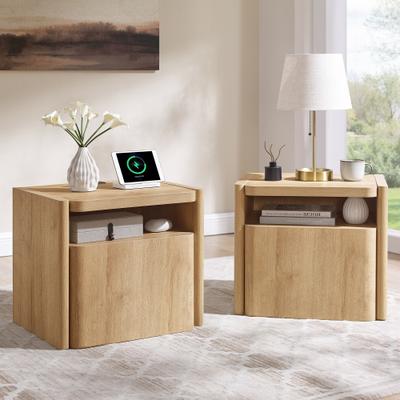 ACCOHOHO Modern Nightstand Set of 2 with Charging Station, Wood End Table