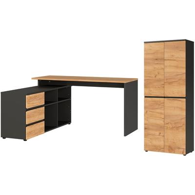 Büromöbel-Set GERMANIA "Lissabon", braun (graphit, navarra, eiche, nachbildung), H:197cm T:145cm, Arbeitsmöbel-Sets, Büromöbel-Set