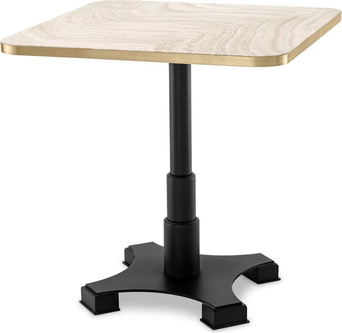 Casa Padrino Luxus Esstisch Beige / Messing / Schwarz 75 x 75 x H. 75,5 cm - Quadratischer Küchentisch mit Travertin Tischplatte - Esszimmer Möbel - Luxus Möbel - Luxus Einrichtung