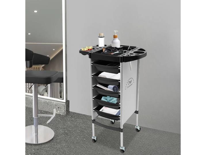 Chariot de travail pour coiffeur BYMAOCAR, chariot mobile à 5 tiroirs avec roulettes, chariot de rangement pour salon SPA pour coiffeur, argent