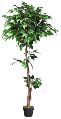 Costway 5.5 Feet Artificial Ficus Silk Tree with Wood Trunks