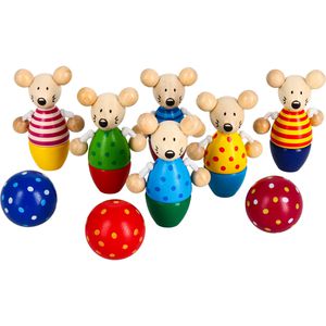 Goki Wurfspiel 56943, Kegelspiel Speedy aus Holz, ab 3 Jahre, 6 Kegel & 3 Kugeln, ab 2 Spieler