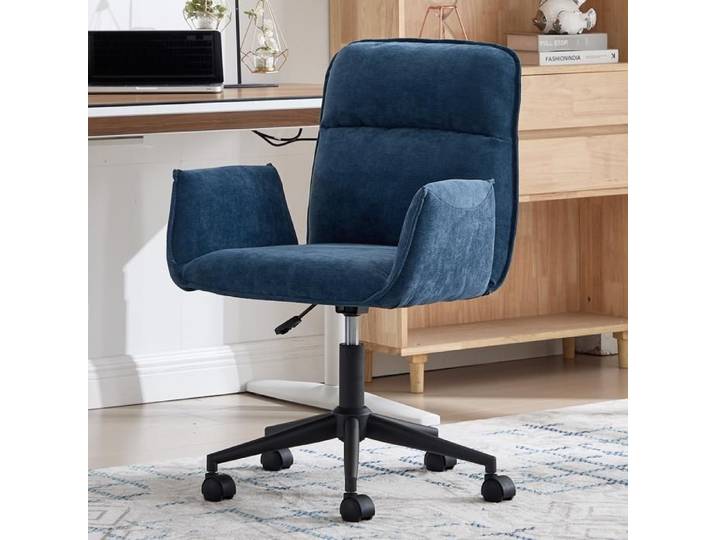 chairus Chaise de Bureau en Chenille Fauteuil Pivotante à 360° avec Accoudoirs et Roulette Chaise Réglable en Hauteur Bleu