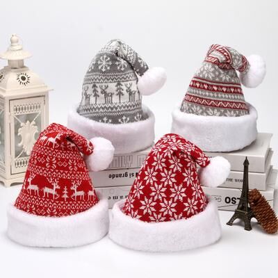 Tiny Tots Teens Trends Adult Santa Claus Hat, New Deer Knitted Wool, Thick Plush Christmas Decoration c