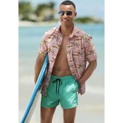 Badeshorts S.OLIVER, Herren, Gr. M (50), N-Gr, grün, Microfaser, Microfaser, Polyester, kontrastfarbene Details, unifarben, Badehosen Badeshorts, mit komplementärem Farbdesign