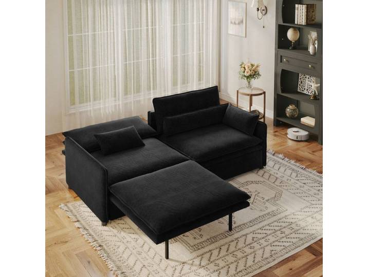 WOVREO Canapé-lit 3 places convertible 3-en-1 206 cm en chenille noire avec coffre