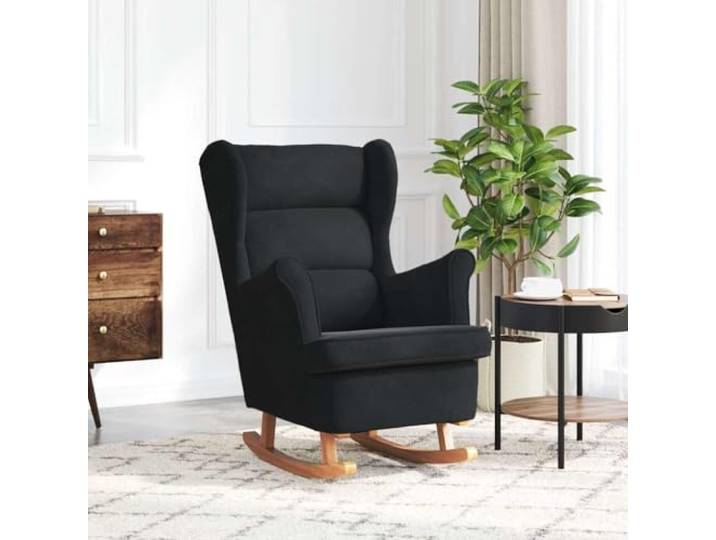 smnyxs Schaukelstuhl mit Ohren, aus schwarzem Samt und massivem Komfortabler gepolsterter Schaumstoff, stabile Füße aus massivem Gummibaumholz, Kapazität 110 kg, elegantes Lounge-Design