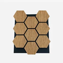 Dekorative MDF-Holzplatte mit sechseckigem Muster und PET-Filz, 12-teiliges Set, 62 x 76 cm, schallabsorbierende Wandverkleidung, Eiche.