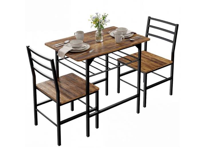 LIA Ensemble table salle à manger avec 2 chaises table de cuisine avec chaises pour 2 personnes cadre en métal marron